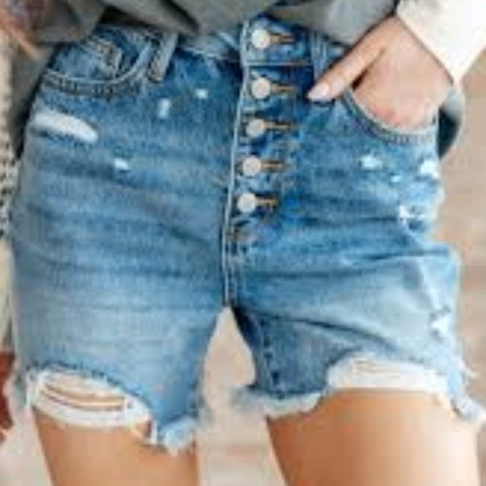 Judy Blue Distressed Jean Cut Off Shorts 1XL Blue Button Fly Summer Festival